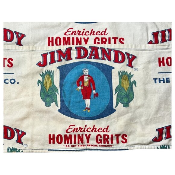 VTG Jim Dandy Co Hominy Grits Sack Fabric Apron feed Bag Neck Strap Waist Ties - Picture 3 of 8